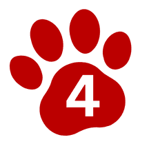 Red paw print with the number 4 in white centered on the largest pad, symbolizing access to student resources.