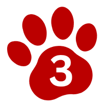 A red paw print with the number 3 in white centered on the paw pad, set against a light gray background.