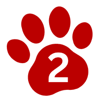 A red animal paw print with the number 2 in white centered on it, set against a light gray background.