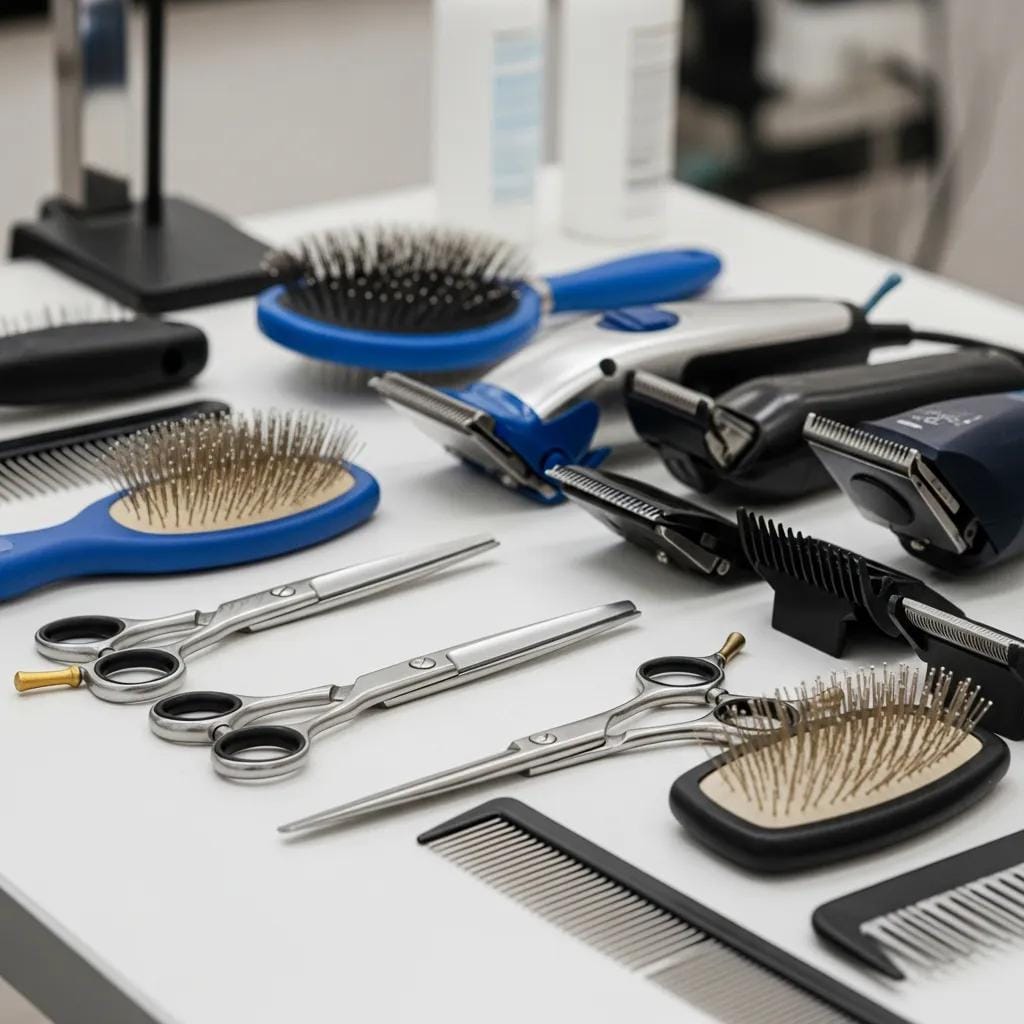 Clean, well-maintained grooming tools on a table